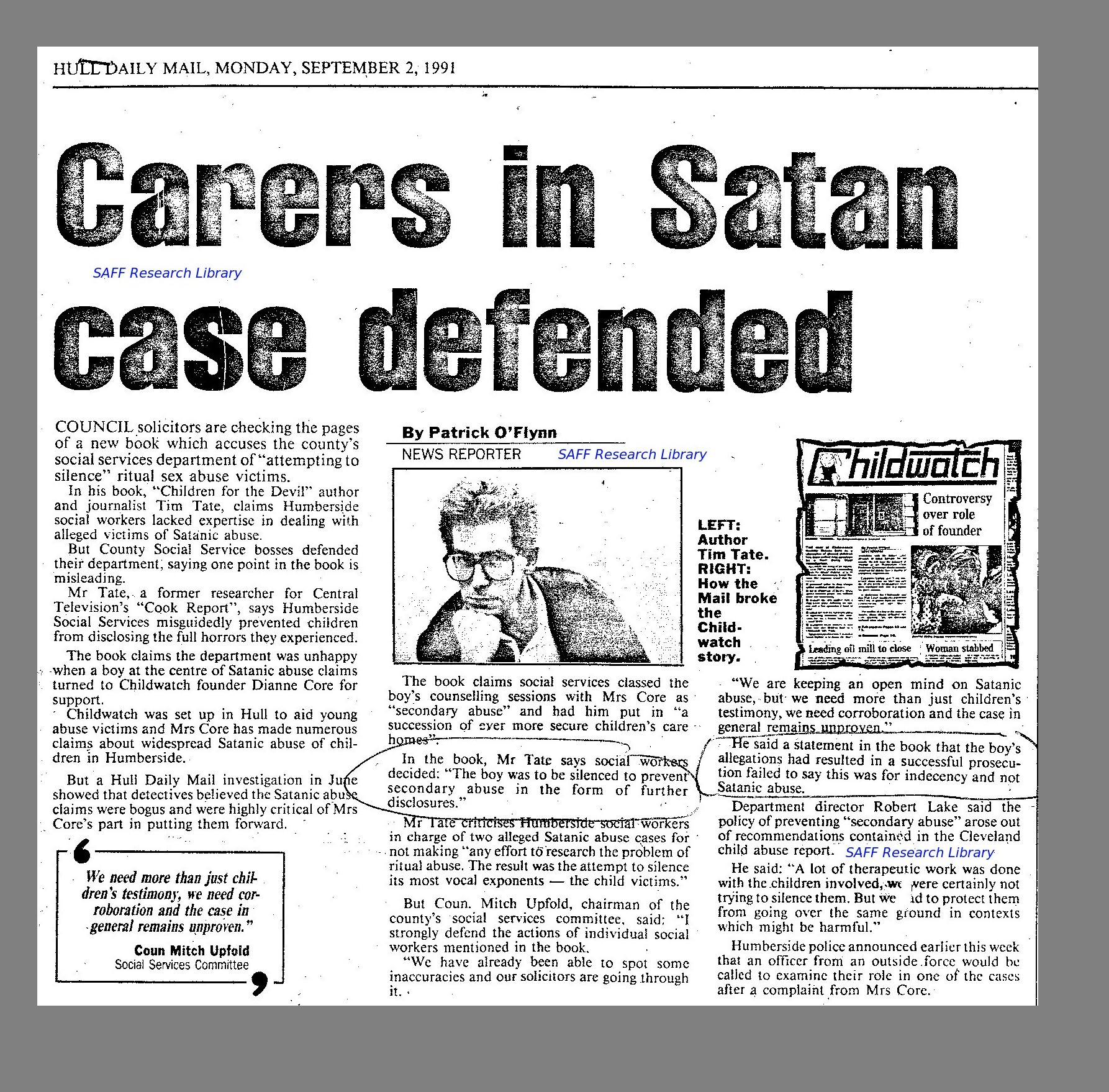 Carers in Satan Case Defended - Hull Daily Mail Review of Children For The Devil