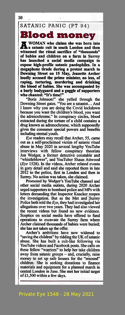 Private Eye records Jeanette Archer calling Boris Johnson a Satanic child-killer