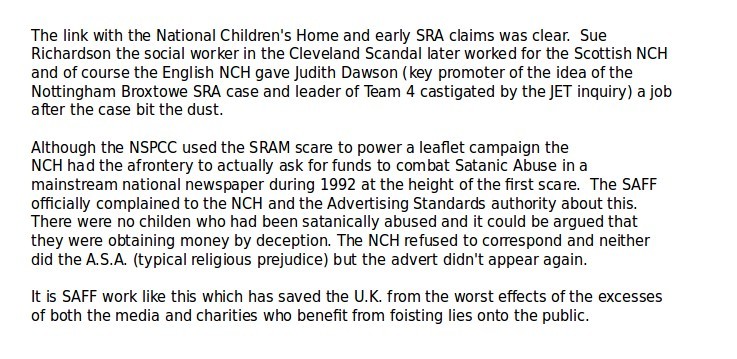 How the NCH tried to gain funds from non-existent threats of Satanic Abuse