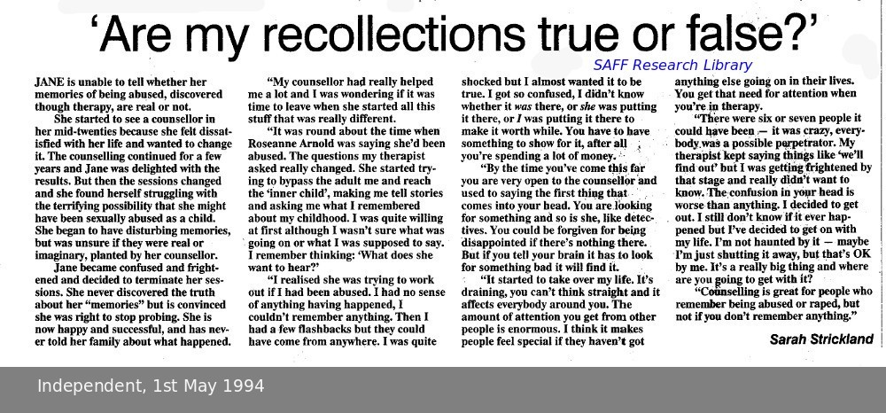 Are my recollections true or false? Article in the
                Independent Newspaper 1 May 1994