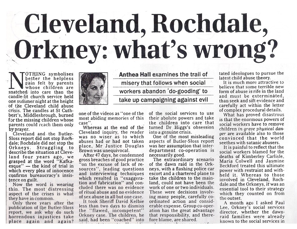 Sunday Telegraph article by Anthea Turner on Cleveland, Rochdale etc