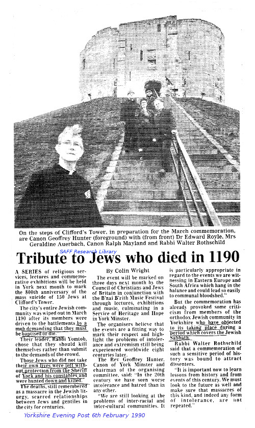 1990 Commemoration in York of the massacre of 150 Jews at Clifford's Tower