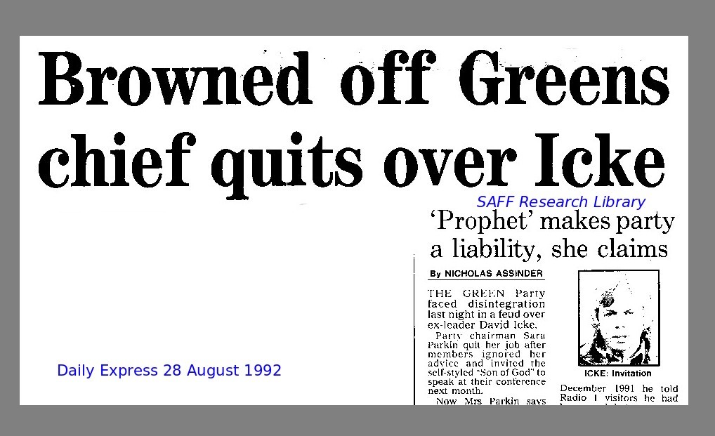 David icke Browned Off Green Party Chief Quits