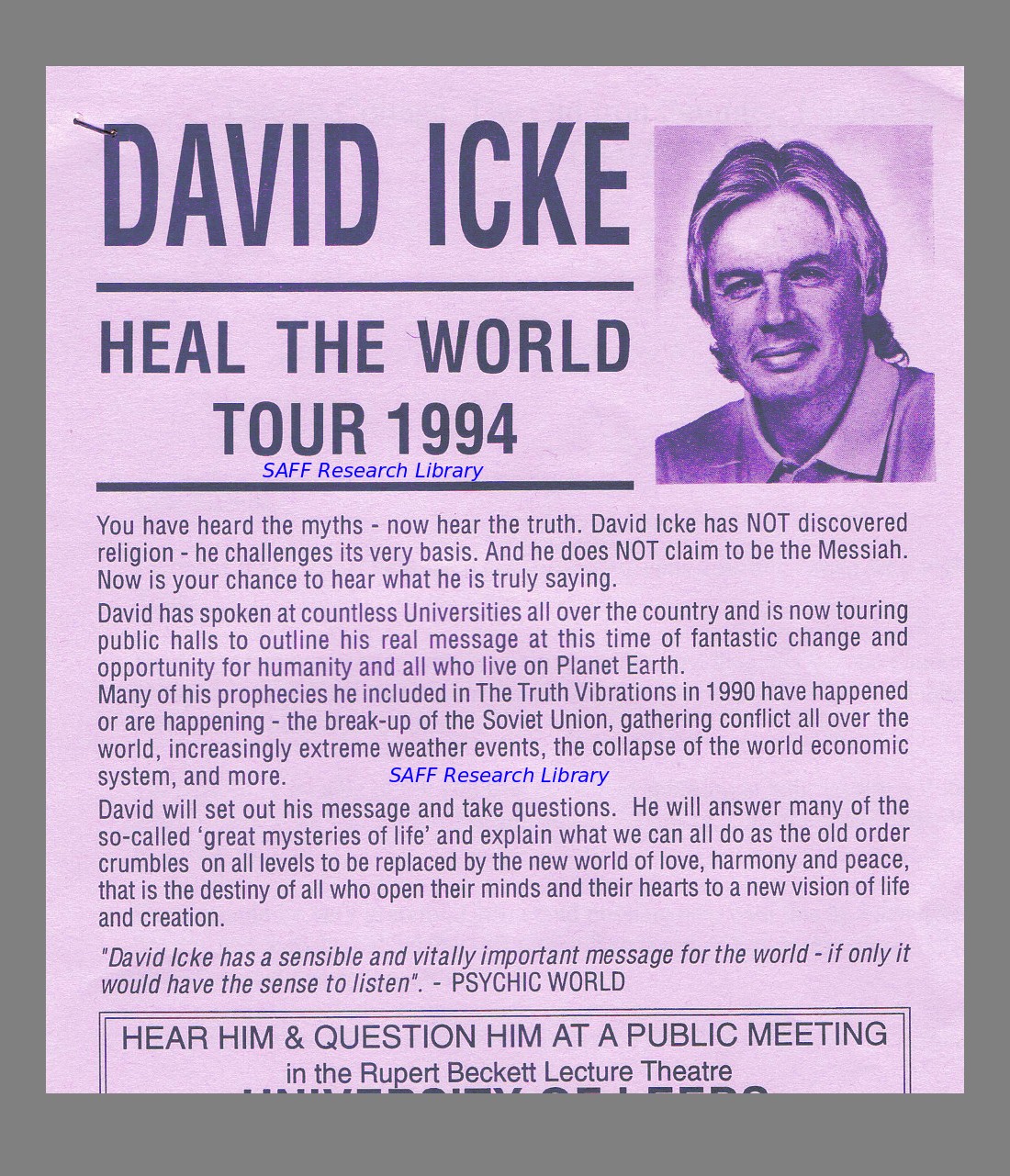 David Icke's 1994 Tour Heal The World