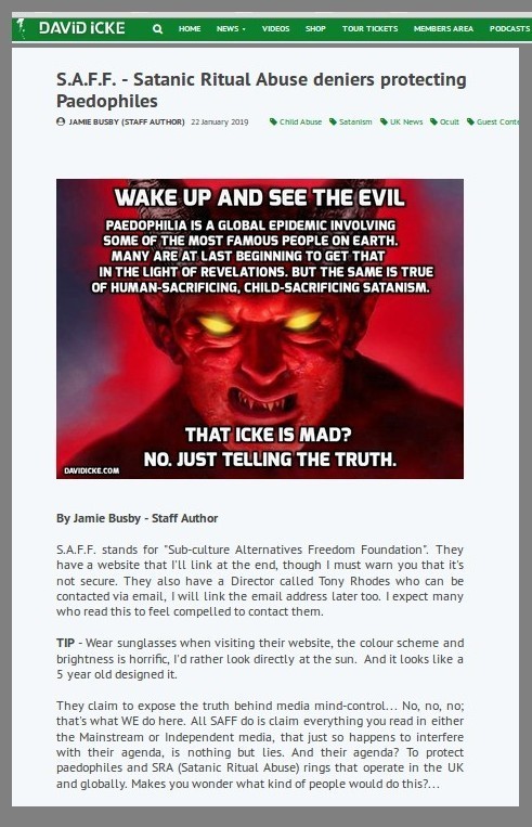 Defamatory false accusations made against the SAFF by David Icke's website