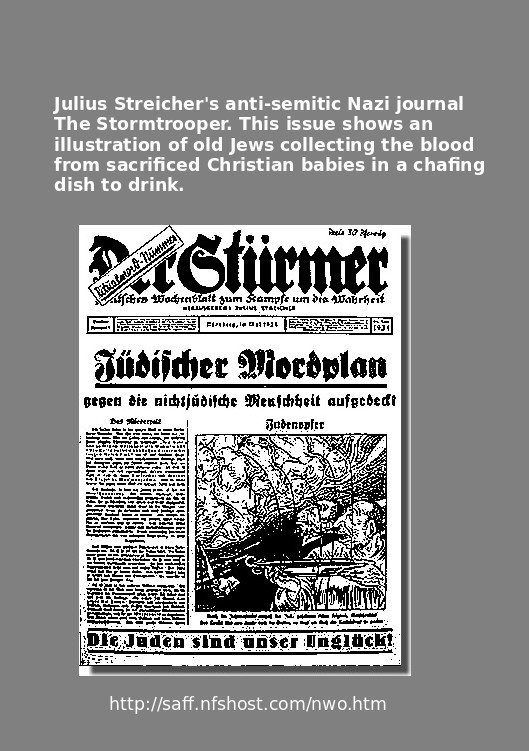 Der Sturmer cartoon of Jews sacrificing a Christian Baby