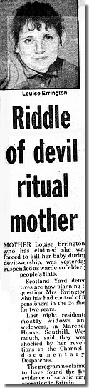 Western Daily Press Cutting 
4th March: Riddle of Devil Ritual Mother: Louise Errington AKA Jennifer