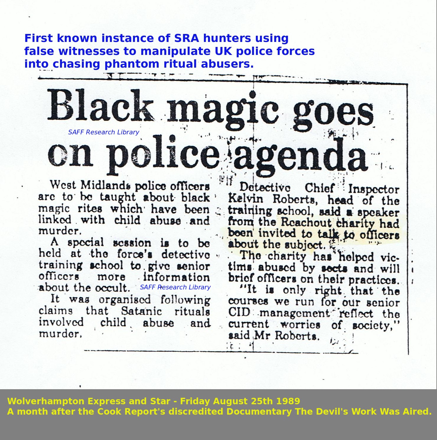 First example of Reachout Trust training stupid policemen in hunting down phantoms of Satanic Abuse