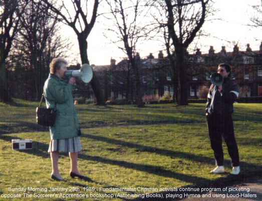 Christian Fundamentalists picketing outside Astonishing Books January 1989