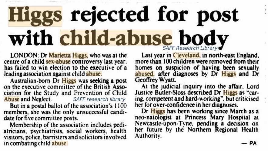 Marietta Higgs rejected membership by BASPCAN