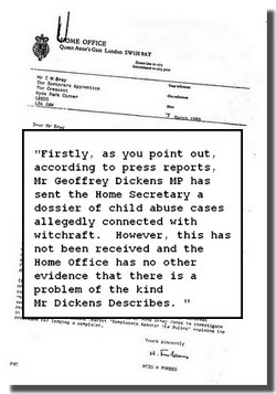 Official Home Office reply saying Dickens never presented his dossier to them