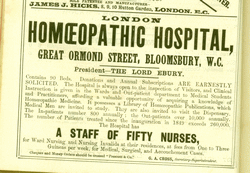 Half Page Advertisement For the Homoeopathic Hospital from the 

1893 Chemists' and Druggists' Diary