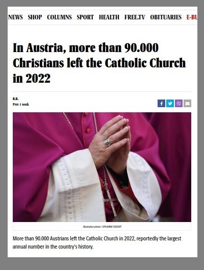 90,000 Christians leave the Austrian Catholic
                  Church in 2022