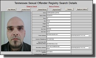 John David Lotts entry on the Tennessee Sex Offender Register