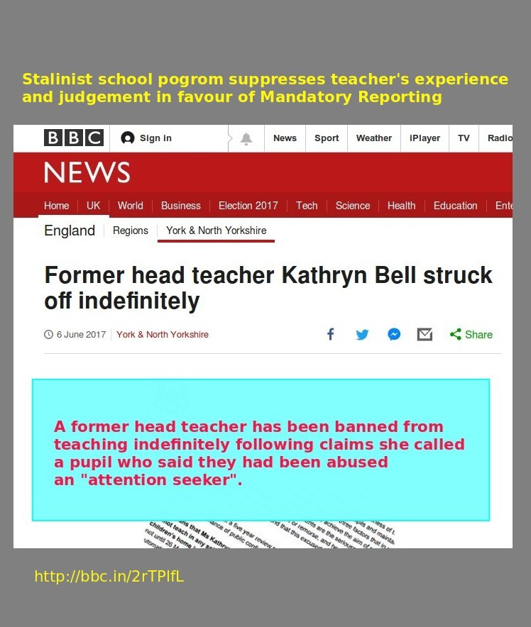 Kathryn Bell Head Teacher has career cancelled for telling the truth