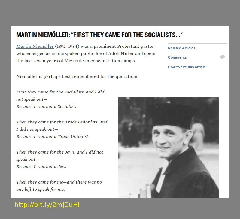 Martin Niemoller quotation they came for the jews when they came for me there was no-one to speak out for me