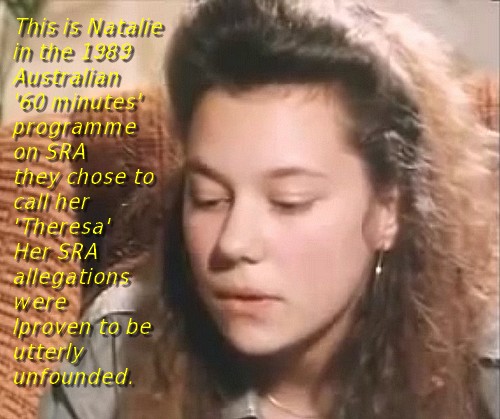 Natalie appearing as 'Theresa' in the 1989 Cook Report look alike '60 minutes' Australian TV documentary