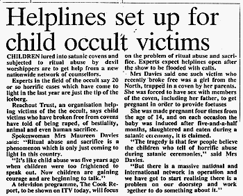 Helpline For Child Occult Victims?