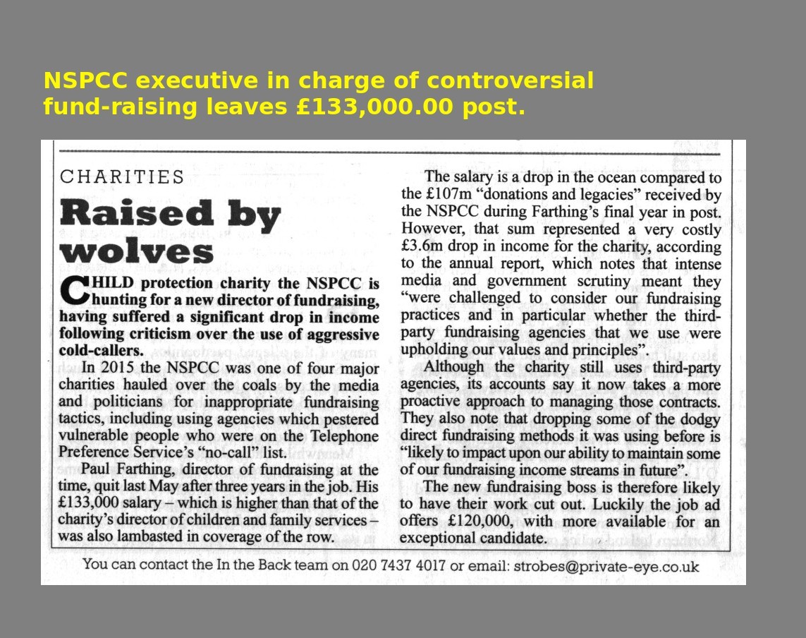 NSPCC fund-raising manager leaves 130,000 per year job