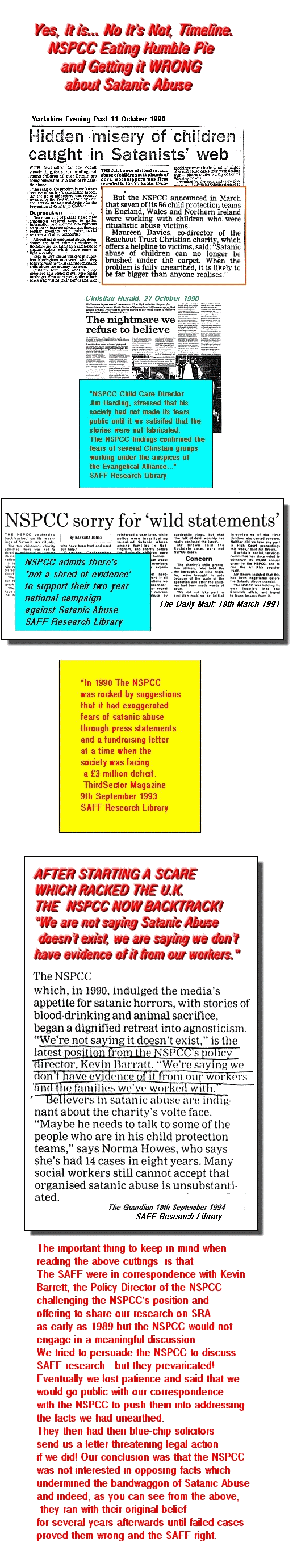 Timeline of NSPCC Scaremonering about Satanic Ritual Child Abuse