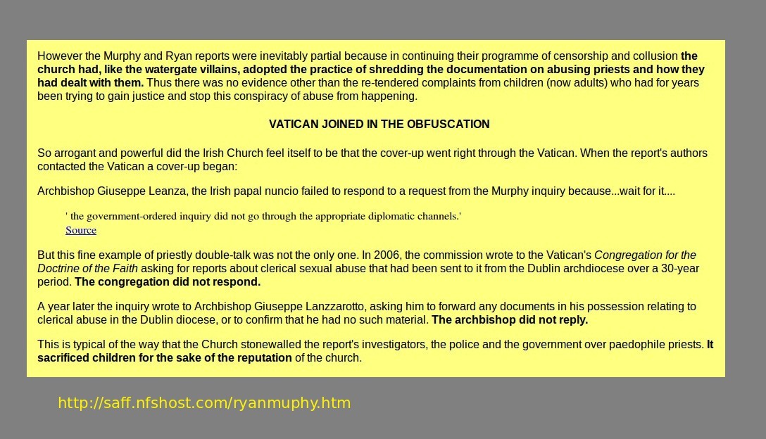 The Vatican refuses to cooperate with the Ryan Murphy reports on priestly abuse of Irish children