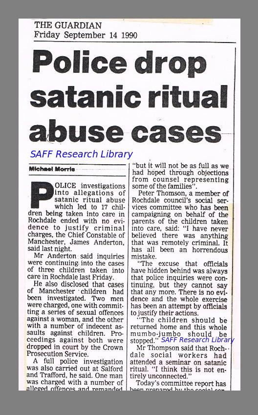 Police Drop Satanic Abuse Case in Rochdale - Guardian sept 1990