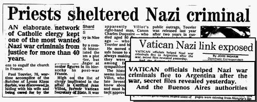 Sunday Express Report 12 January 1992 (inset from Daily Express 6 February 1992) Confirms Vatican 'Laundered' Nazis