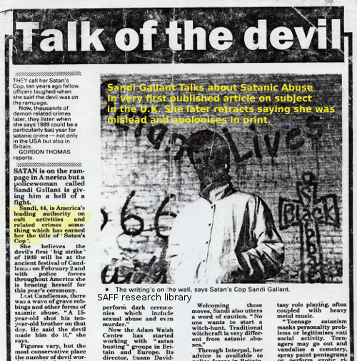 Talk of the Devil, Sandi-Gallant and First article on Satanic Ritual Abuse
