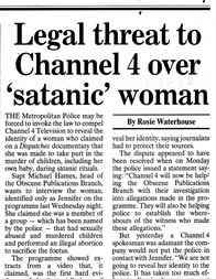 Independent Cutting: 
Scotland Yard Threaten Channel 4 Over 'Satanic' woman