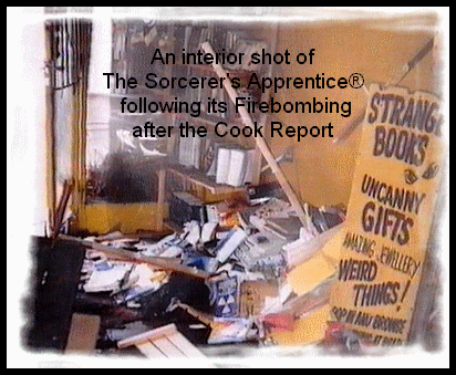 Interior Shot of Astonishing Books following its firebombing after the Cook Report