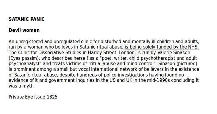 Valerie Sinason's Clinic for Dissociative Studies
                funded by NHS