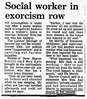 Social Service Exorcism Source: Guardian mid 1990s