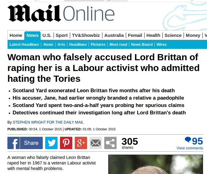 Daily Mail: lifelong labour activist smeared Leon Brittan with false rape claims