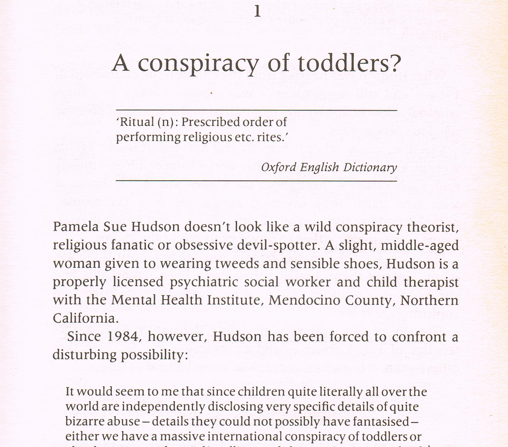 Tim Tate using his infamous quote Conspiracy of Toddlers in his 1991 book Children For The Devil