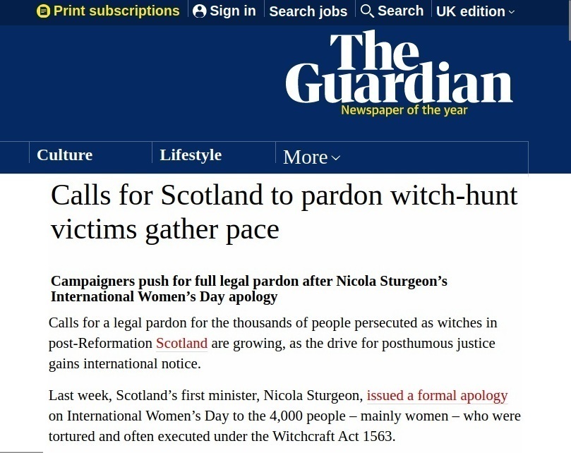 Nicola Sturgeon gives public apology to witches falsely accused due to 1563 witchcraft act