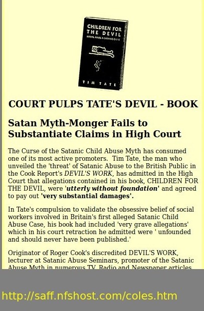 Tim Tate's Book Children for The Devil is pulped