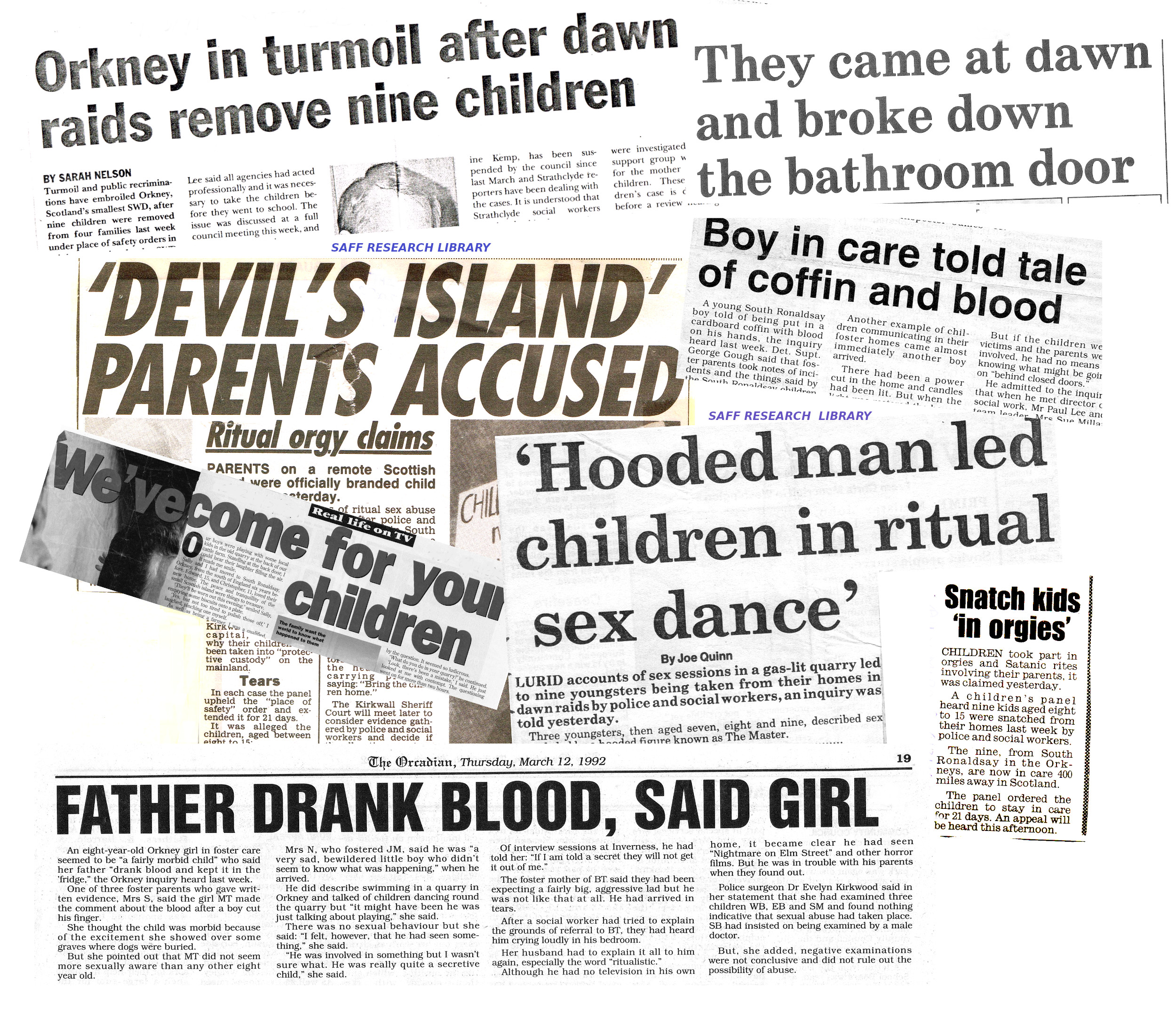 Montage of headlines from the Orkney Scandal of 
1991/2