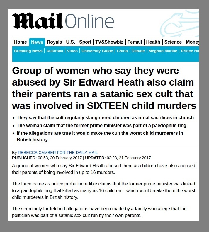 Edward Heath was part of Satanic Sex Ring that killed 16 kids