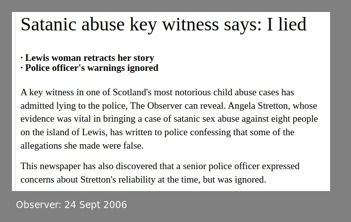 24 Sept 2006 Observer reports that Isle of Lewis Witness lied