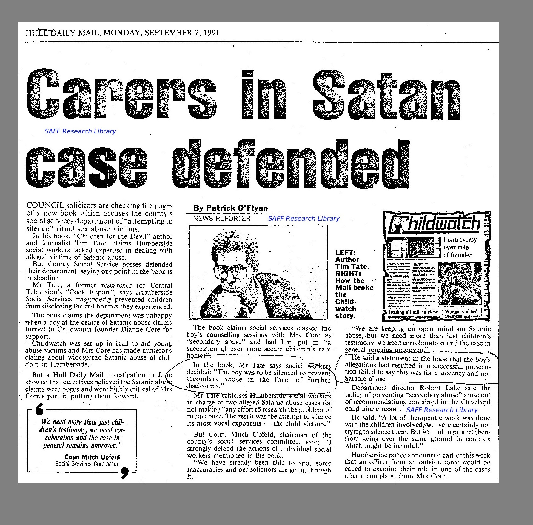 Tim Tate Defending Dianne Core on SRA