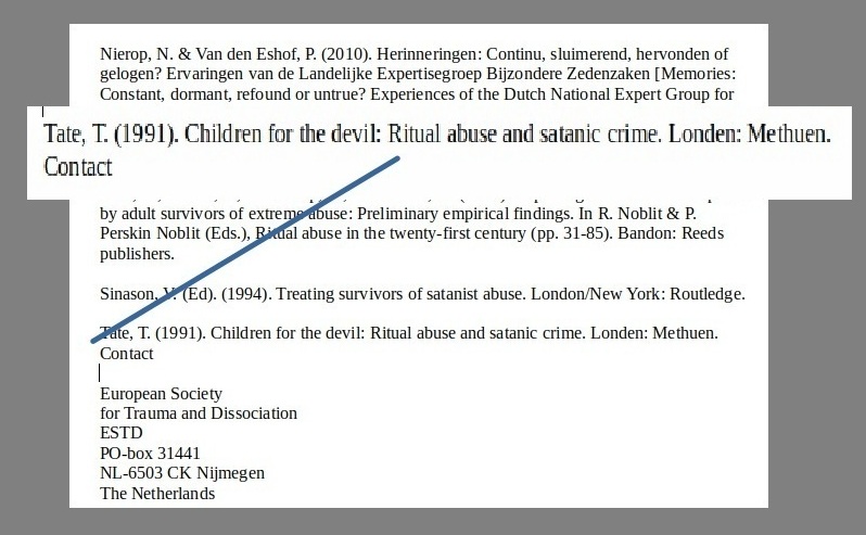 Tim Tate's Book Children for the Devil is included in the ESTD's bibliography on SRA